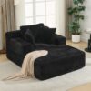 Modern Corduroy Chaise Lounge Sofa Bed With Removable Pillows, Upholstered Sleeper Sofa - Black - Image 9