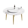 59.05" Modern Artificial Stone Round Golden Metal Dining Table, Can Accommodate 6 People Artificial Stone Turntable - White / Gold - Image 10