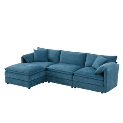 Modular Sectional With Deep And Wide Seat, L Shaped Cloud Couch Set With Double Cushions 4 Seat Sofa With Movable Ottoman Oversized - Blue