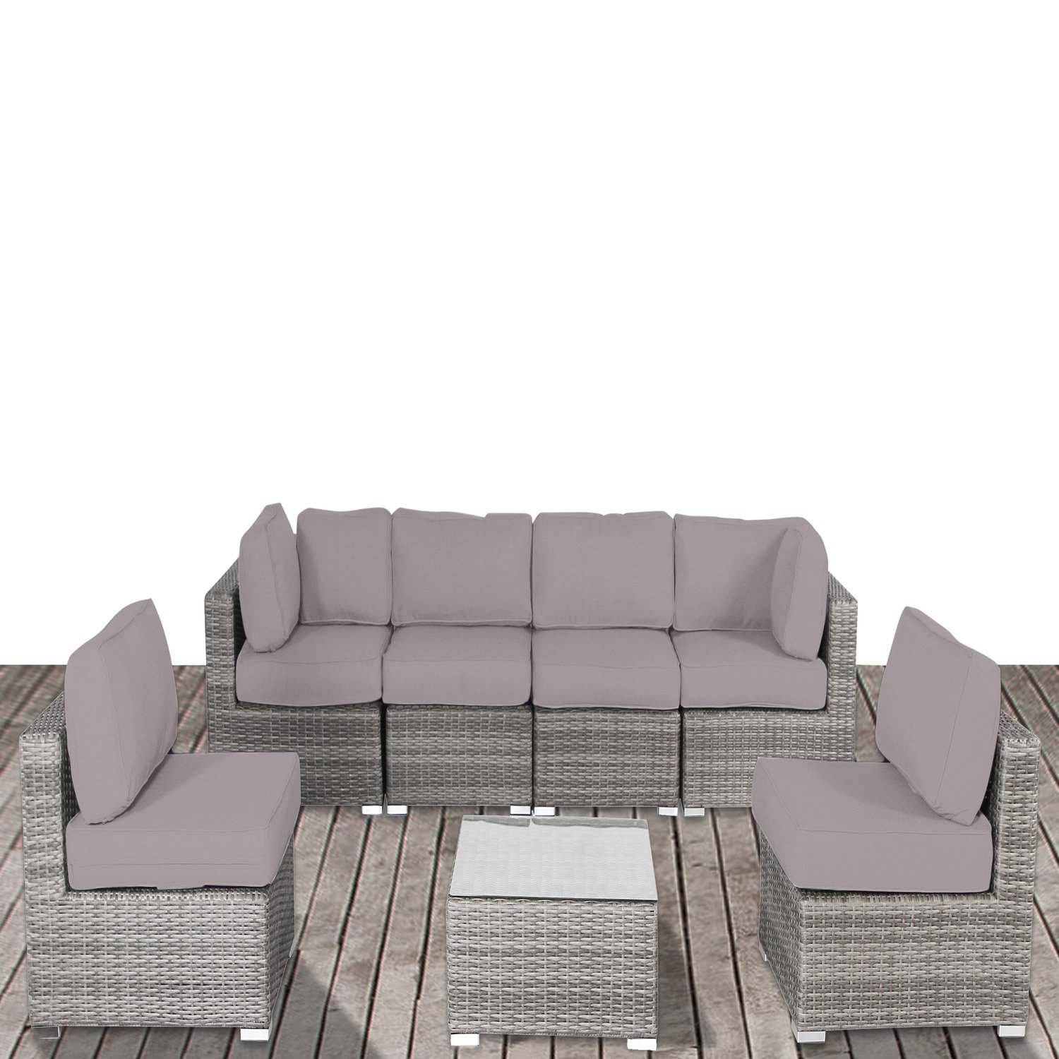 Rattan Wicker 6 Person Seating Group With Sunbrella Cushions - Gray / Taupe - Image 5