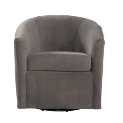 Oaklynn - Barrel Style Swivel Accent Chair In Performance Fabric - Ash Brown