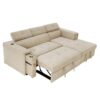 Multi-Functional Pull-Out Sofa Bed L-Shape Sectional Sofa With Adjustable Headrest, Wireless Charging, Cup Holders And Hidden Storage For Living Room - Beige - Image 17