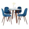 Folia - 5 Piece Round Pebble Mid-Century Modern Dining Set - Walnut / Blue - Image 2