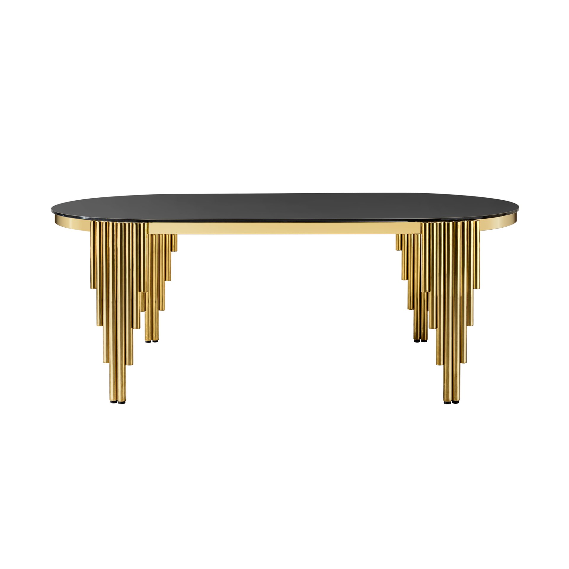 Glass Top Oval Dining Table With Gold Stainless Steel Base For 8 Seats - Gold / Black - Image 4
