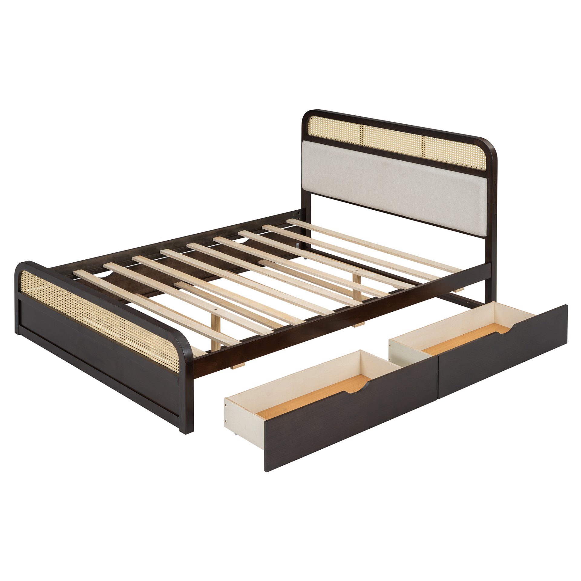 Queen Size Platform Bed With Trundle And 2 Drawers - Espresso - Image 7