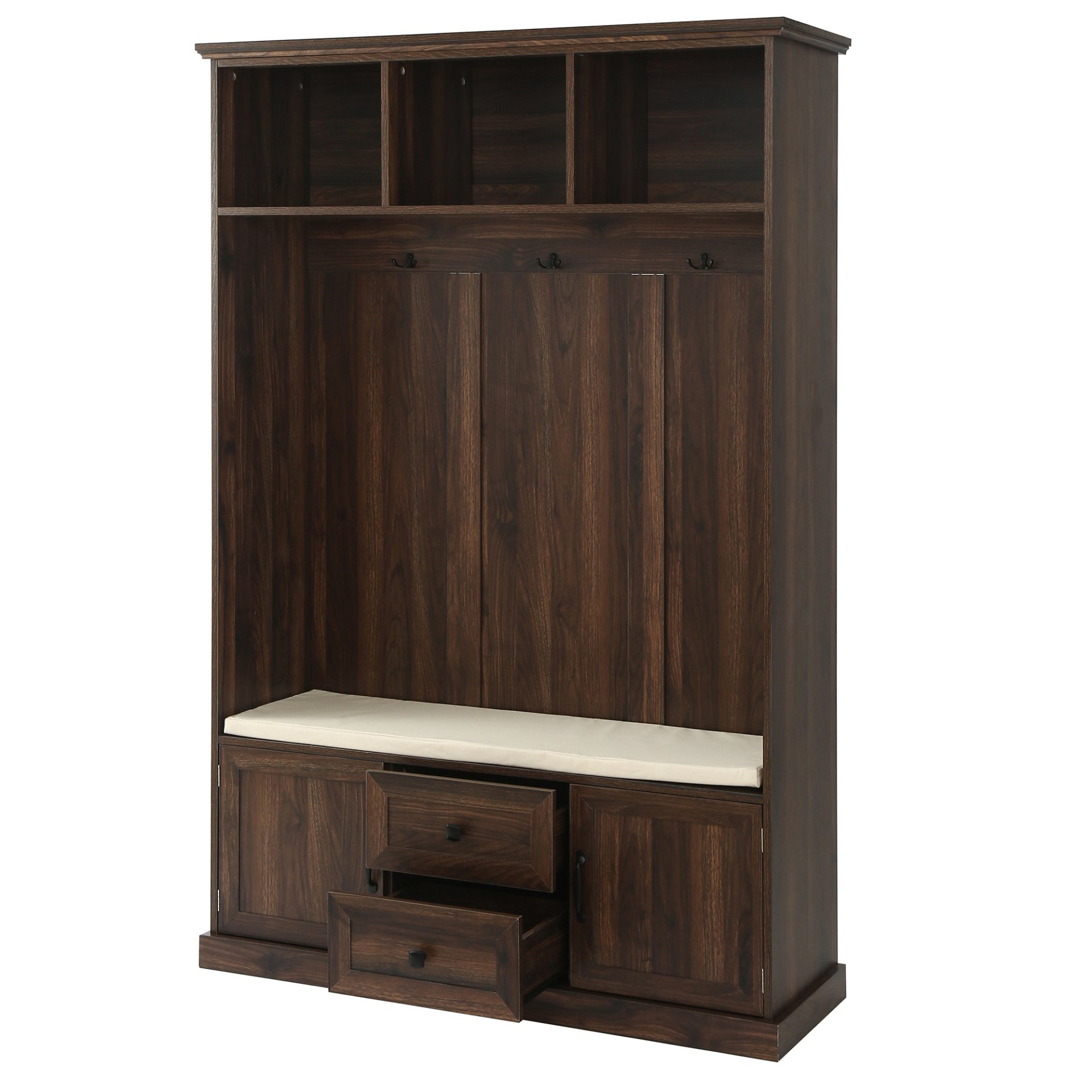 Hall Tree With 3 Hooks, Coat Hanger, Entryway Bench, Storage Bench, 3 In 1 Design, For Entrance, Hallway Tiger - Brown - Image 7