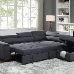 Haris - Fabric Sleeper Sofa Sectional With Adjustable Headrest And Storage Ottoman - Dark Gray