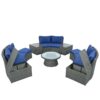 10 Piece Outdoor Sectional Half Round Patio Rattan Sofa Set, Wicker Conversation Furniture Set For Free Combination - Blue - Image 17