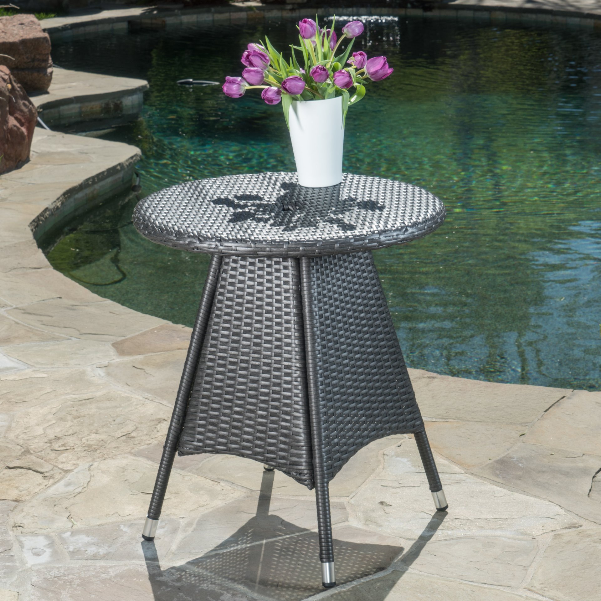 Outdoor Rattan Bistrotable With Surface Round - Gray - Image 4