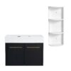 Modern Style 30" Wall Mounted Bathroom Vanity With Resin Sink And Storage Rack Plywood - Black Chestnut - Image 6