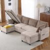Sectional Sofa Pull Out Sofa Bed Versatile Sofa Sleeper With Large Storage Space, Two USB Ports And Two Cup Holders For Living Room - Brown - Image 16