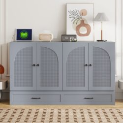Queen Size Murphy Bed With Large Drawers - Gray