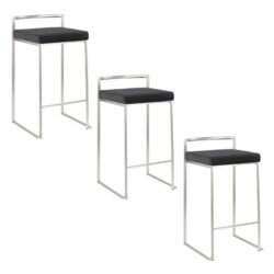 Fuji - Contemporary Stackable Counter Stool (Set of 3) - Black
