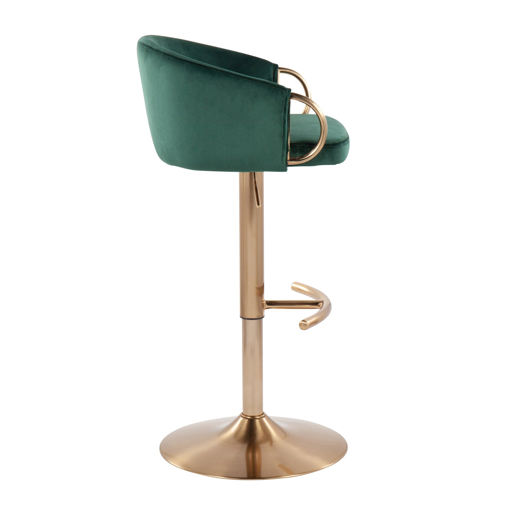 Claire - Contemporary / Glam Adjustable Bar Stool With Rounded T Footrest (Set of 2) - Gold / Green - Image 3