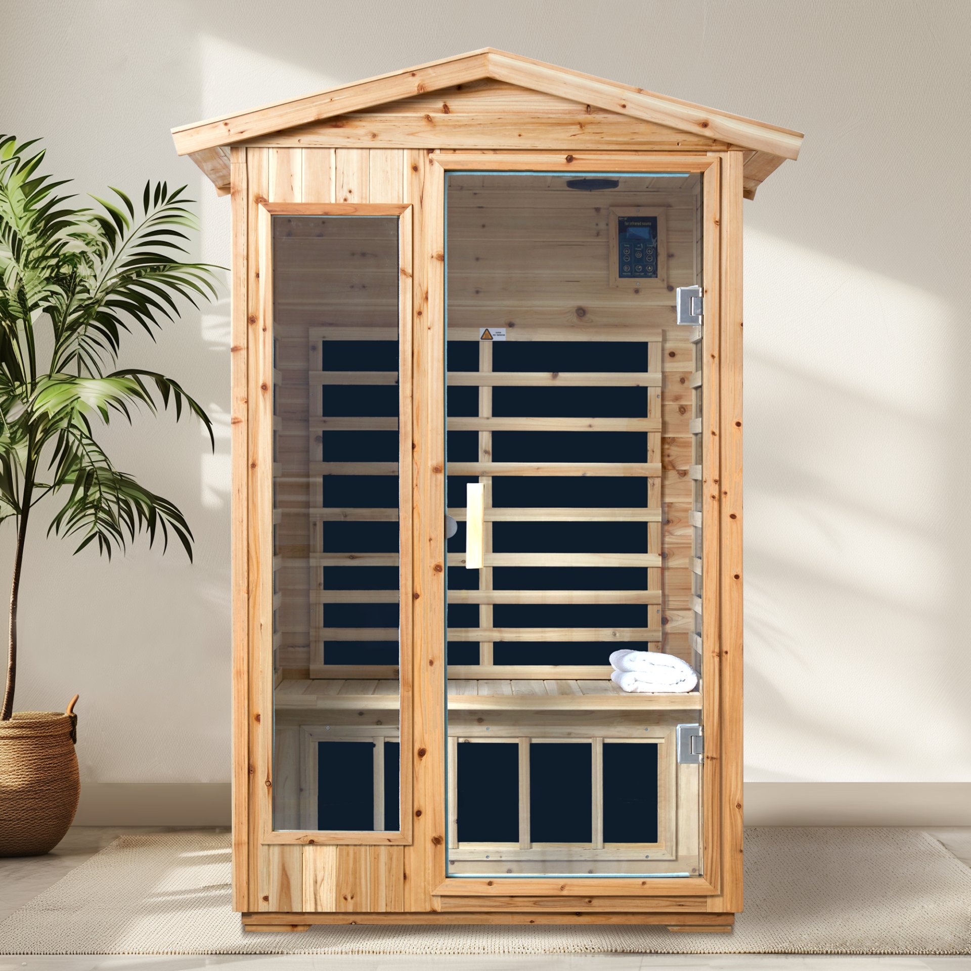 2 Person Far Infrared Old Fir Outdoor Sauna Room - Natural - Image 8