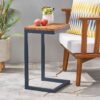 Medium C Shaped End Table With Iron Base And Fir Wood Top - Black - Image 9