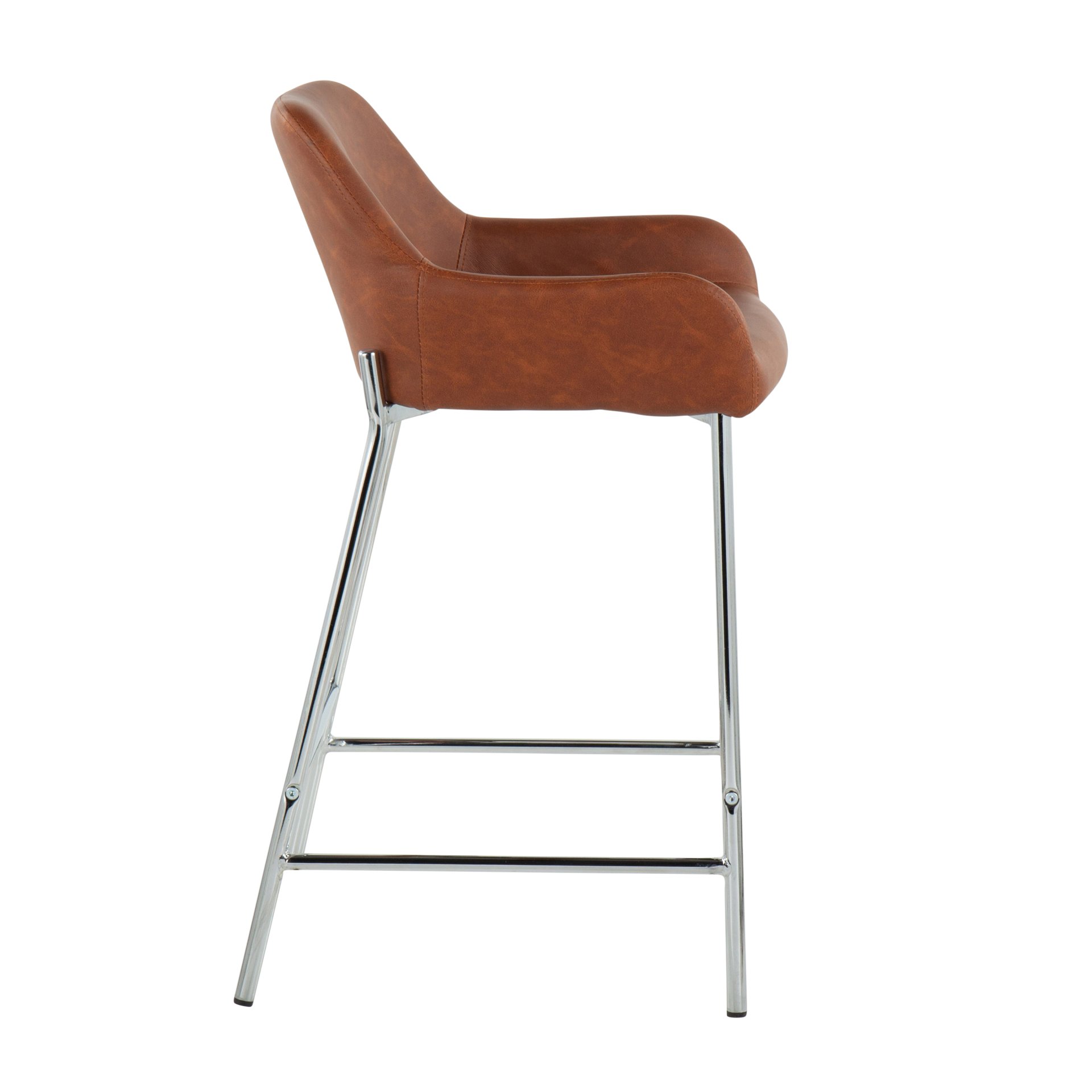 Daniella - Contemporary Fixed Height Counter Stool (Set of 2) - Chrome / Camel - Image 3