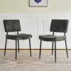 Modern Dining Chair (Set of 2) Fabric Upholstered With Black Metal Legs, Home And Bedroom Use - Gray - Image 2