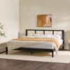 King Bed With Rattan Panel Headboard - Black - Image 5