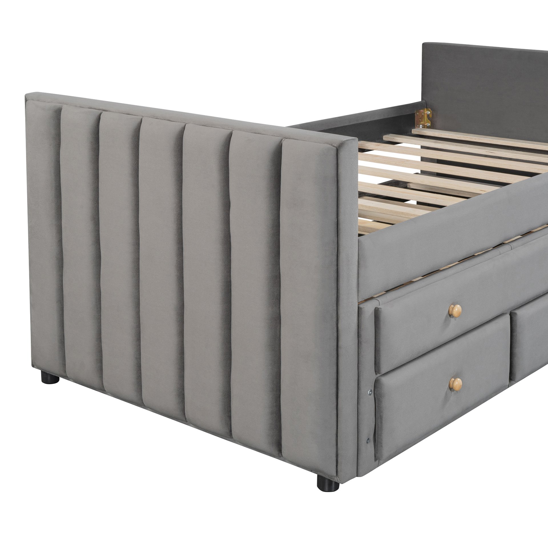 Twin Size Upholstered Daybed With Twin Size Trundle And Drawers - Gray - Image 20