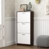 Modern Freestanding Shoe Storage Cabinet With 3 Flip Drawers - White / Walnut - Image 6