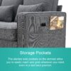 4 Seater Modern Linen Sofa With Armrest Pockets And 4 Pillows, Minimalist Style Couch - Dark Gray - Image 18