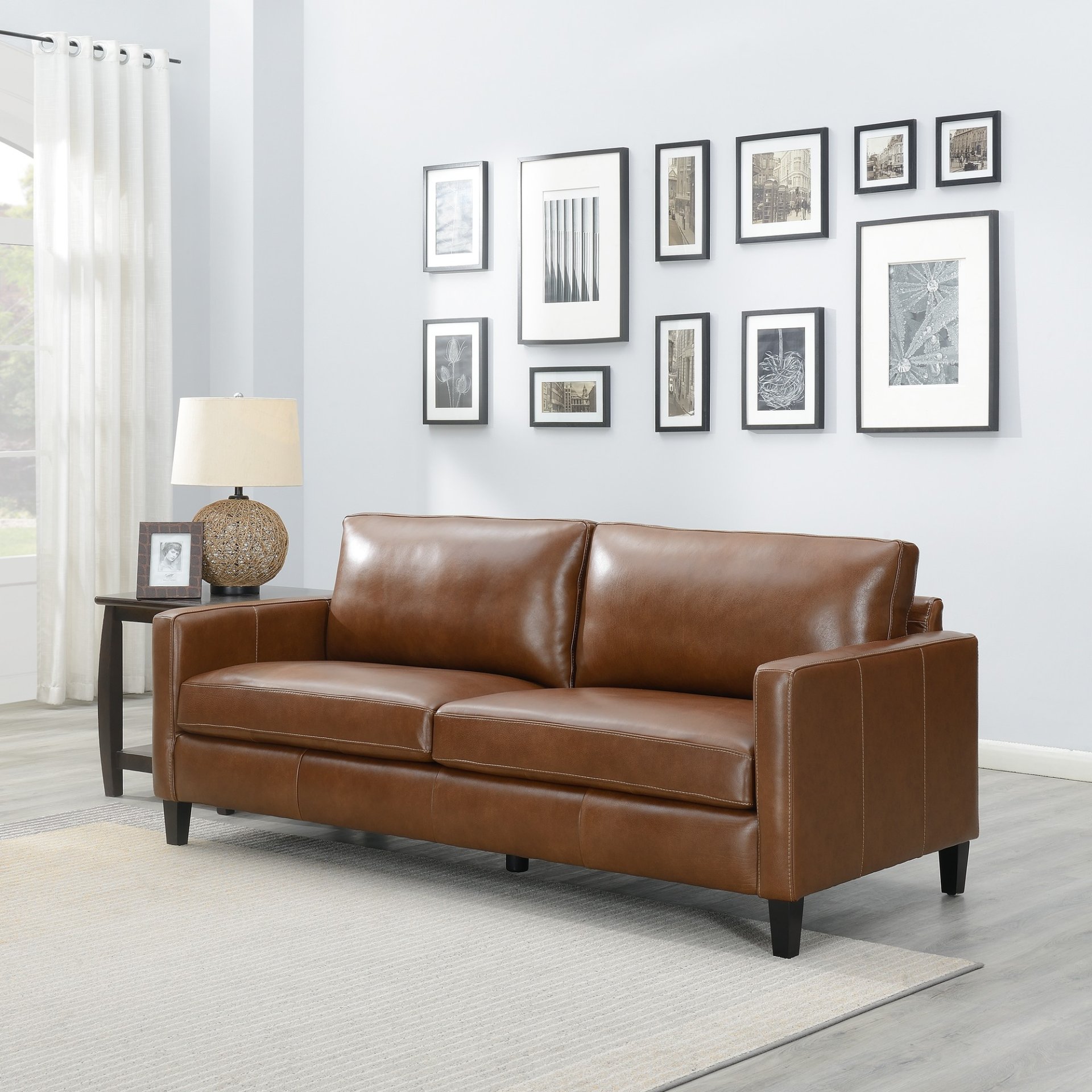 Modern & Contemporary Leather Sofa - Light Brown - Image 2