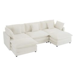 Modern Sofa Modular Sofa Couch, Upholstered Corduroy L - Shape Sectional Sofa With Side Storage Pockets For Living Room - Beige