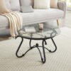 2 Piece Tempered Glass Surface Coffee Table Set, Decor Coffee Table Round End Side Table With Sturdy Construction For Living Room (Rustic) - Black - Image 8