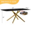 Luxurious Marble Patterned Dining Table With en Metal Fork Legs, Tempered Glass Top - Black / Gold - Image 3