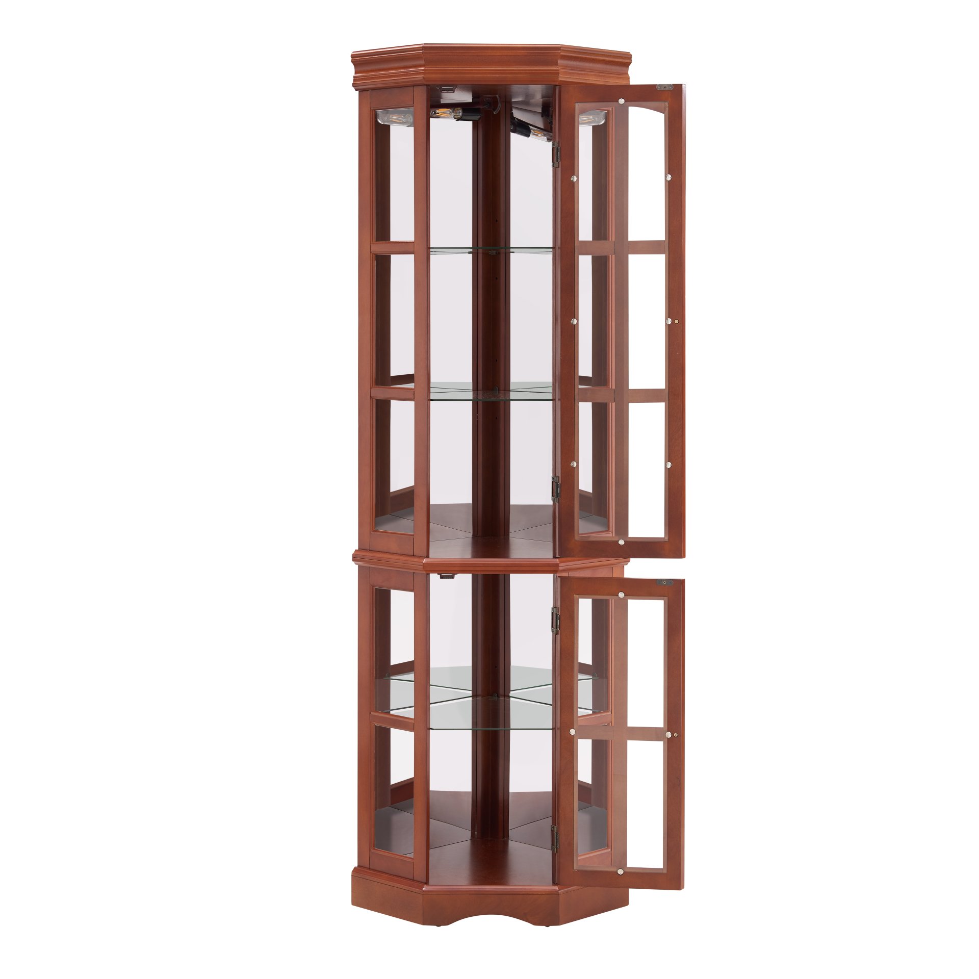 Corner Curio Cabinet With 5 Shelves And Lighting System (E26 Light Bulb Not Included) - Walnut - Image 8