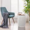 Glazed Ceramic Drum Stool Indoor / Outdoor Side Table Ceramic - White - Image 2