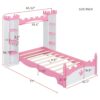 Castle Shaped Bed With Storage Shelf, Dreamy Twin Size Platform Bed For Kids Bedroom - White / Pink - Image 6