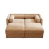 Stylish Chenille 2 Seater Sofa With Ottoman Storage And Cylindrical Backrest - Camel - Image 11