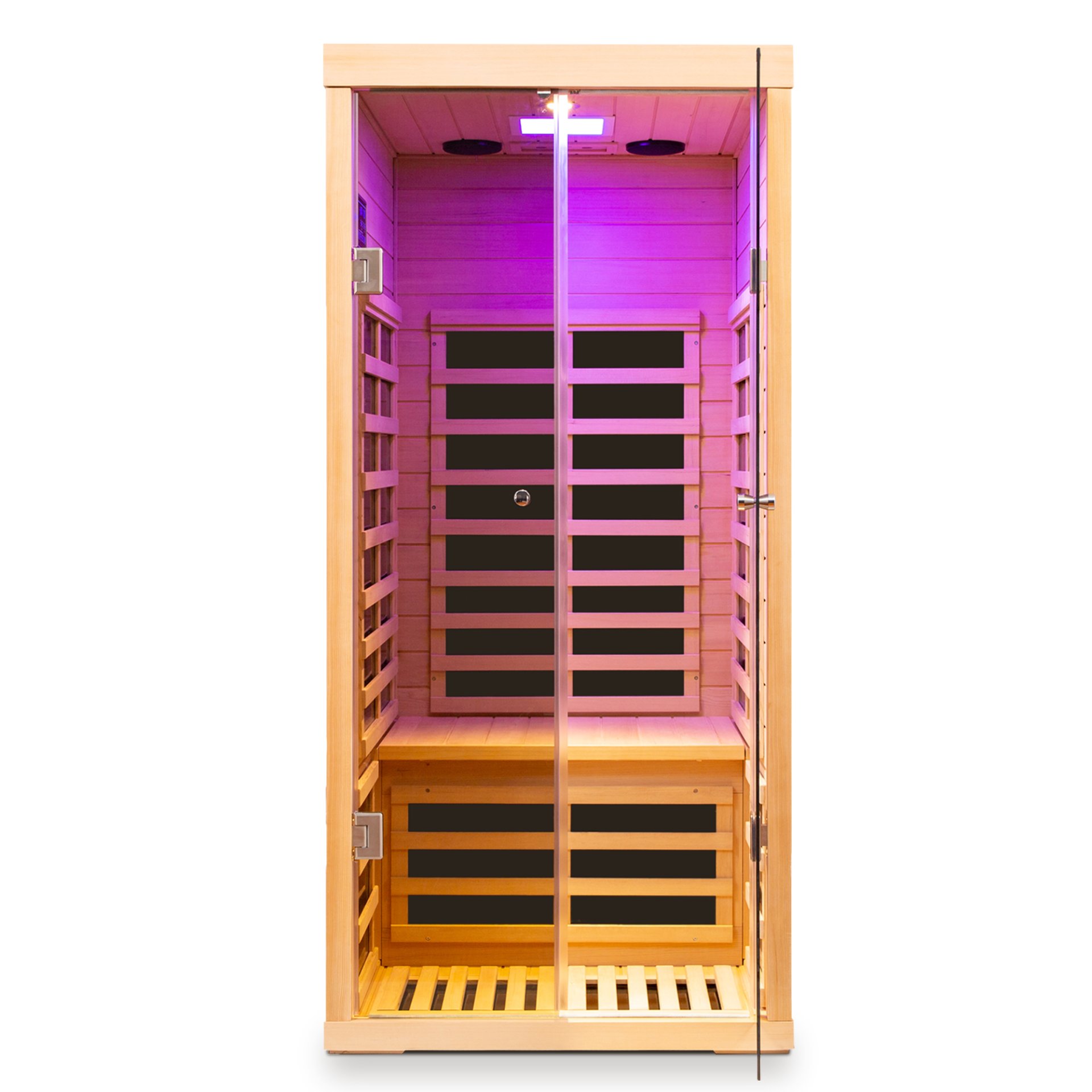 Low Emf 1 Person Wide Space Hemlock Double Doors Great Glass Luxury Indoor Far Infrared Sauna Room - Natural Wood - Image 5