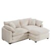 Light Corduroy L Shaped 2 Seater Sofa With Ottoman For Small Living Spaces - Beige - Image 7