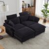 Modern Corduroy, Deep Seat Sectional Sofa With Ottomans, Comfortable Cloud Sofa - Black - Image 2