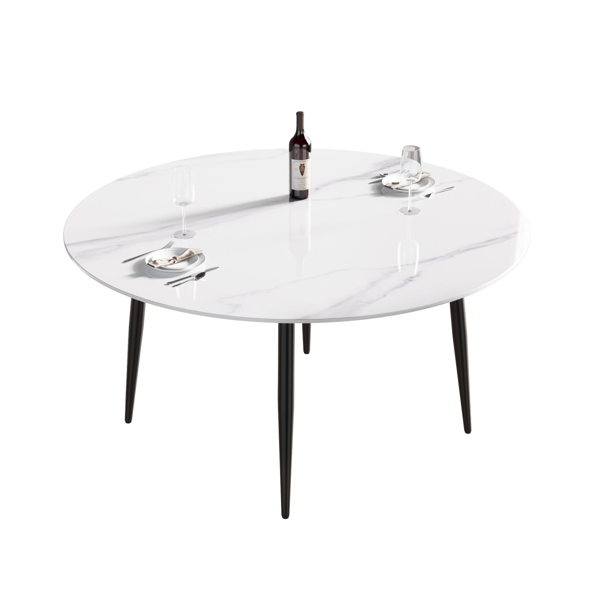 59.05" Modern Man-Made Stone Round Metal Dining Table-Position For 6 People - White / Black - Image 9
