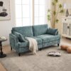 Modern Style Chenille 2 Seater Wood Legged Sofa With LED Light, USB Charging Port And Storage Bag - Lake Blue - Image 2
