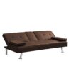 Futon Sofa Bed With Armrest Two Holders Wood Frame, Stainless Leg - Brown - Image 7