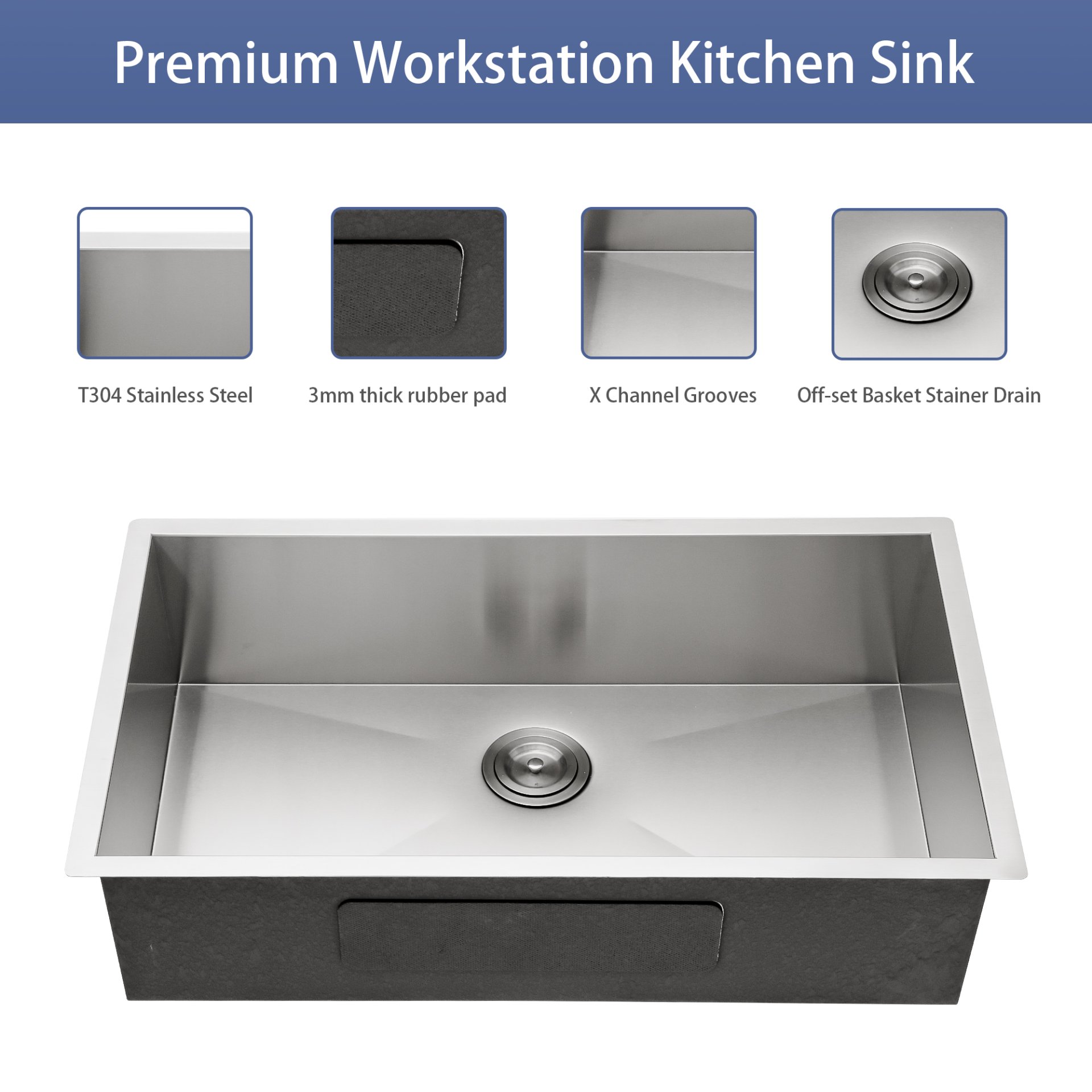 Modern 33" Undermount Stainless Steel Kitchen Sink 16 Gauge, 9" Deep Single Bowl - Black - Image 7
