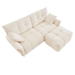 Modern Fabric 2 Seater Sofa With Ottoman Minimalist Design - White