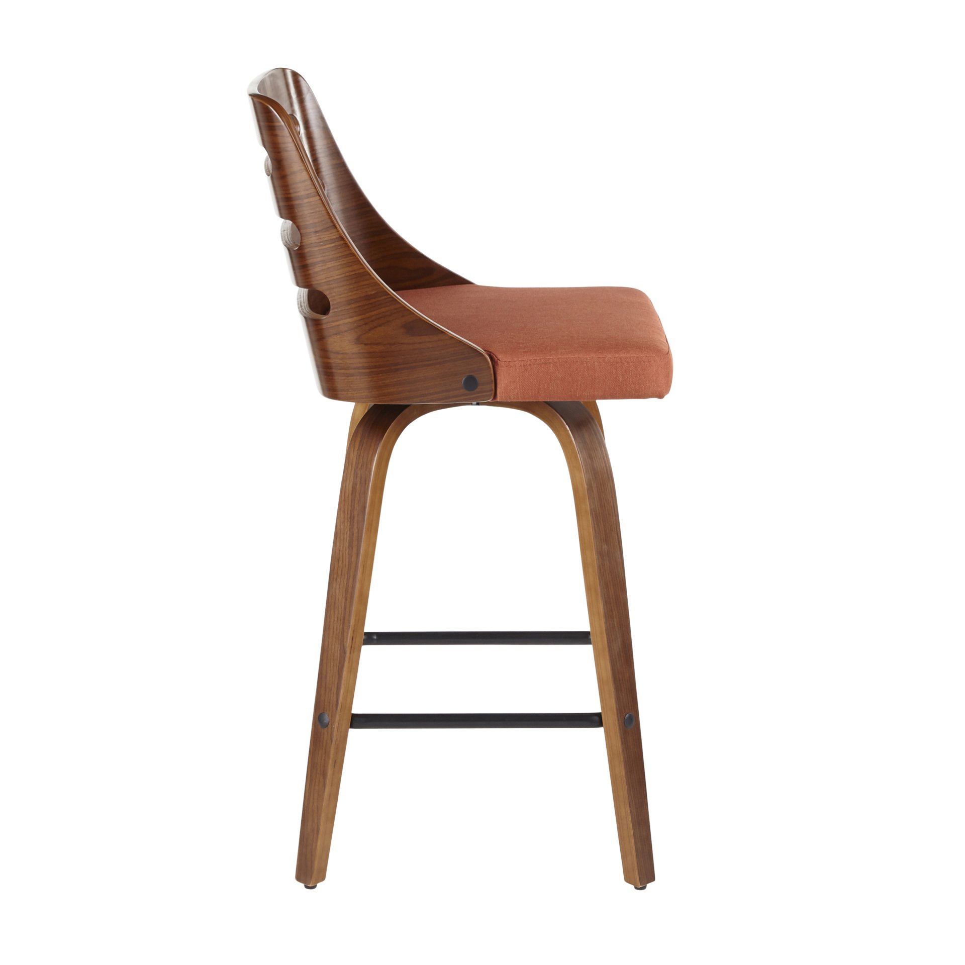 Trevi - Mid-Century Modern Counter Stool (Set of 2) - Walnut / Orange - Image 3