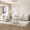3 Piece Living Room Set Modular L Shaped Sectional Couch Upholstered, 3 Seater Sofa & Armchair & Movable Ottoman 5 Seat - Beige - Image 15