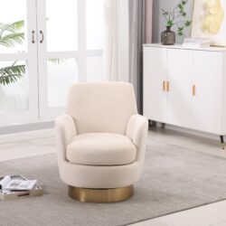 Velvet Swivel Barrel Chair, Swivel Accent Chairs Armchair For Living Room, Reading Chairs For Bedroom Comfy, Round Barrel Chairs With Gold Stainless Steel Base - Beige