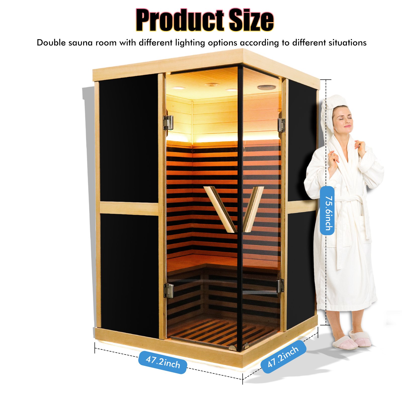 Double Person V Shaped Far Infrared Sauna Room - Natural - Image 4