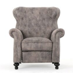 Accented Push Back Recliner Chair With Rolled Arms, Cocooning Comfort - Brown Gray