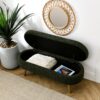 Elegant Ottoman Oval Storage Bench With Rubber Wood Legs Foam Upholstery - Green - Image 5
