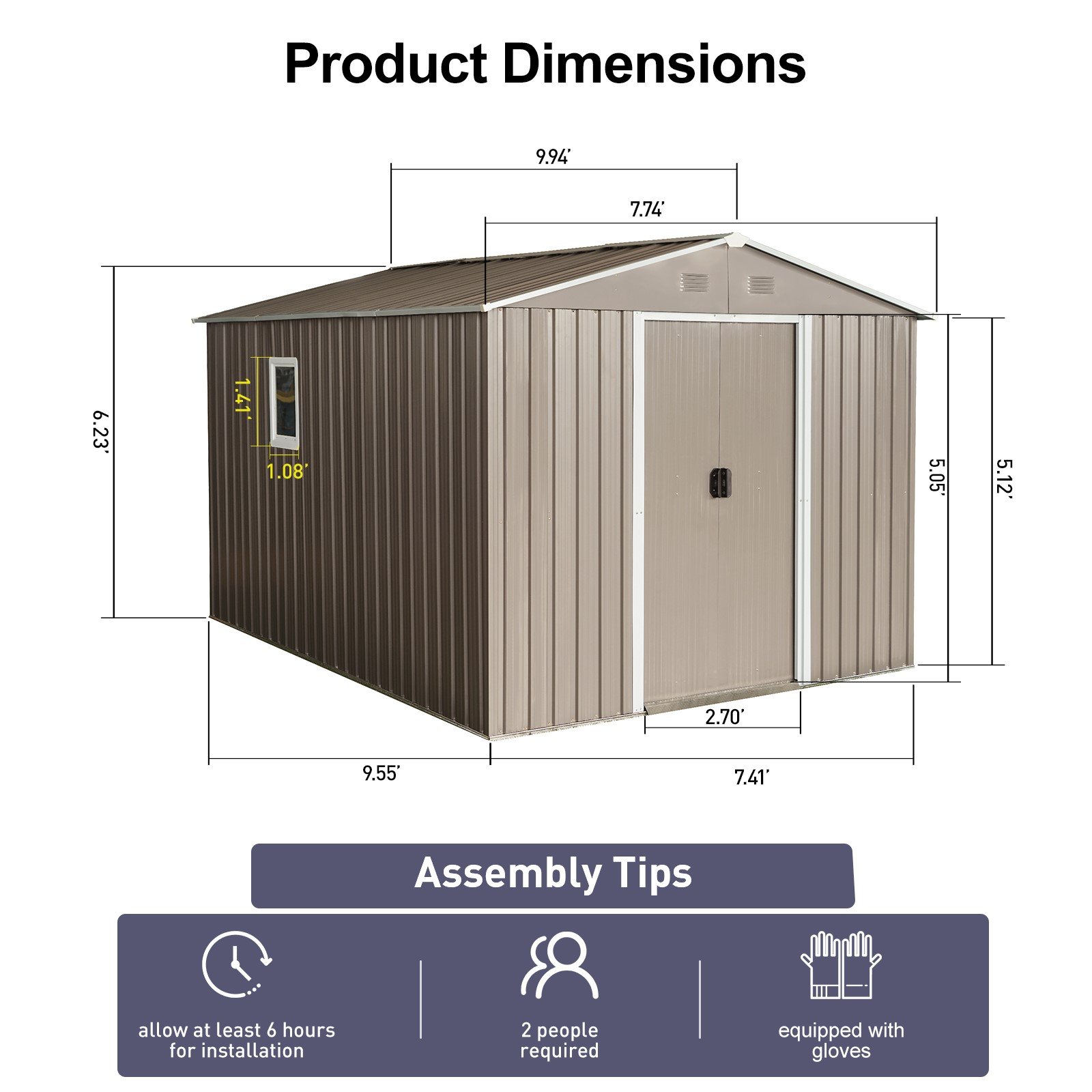 8Ft x 10Ft Outdoor Metal Storage Shed With Metal Floor Base, With Window - Gray - Image 8