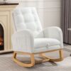 Accent Rocking Chair With Footrest High Back Rubber Wood Rocking Legs Bedroom Living Space - White - Image 9